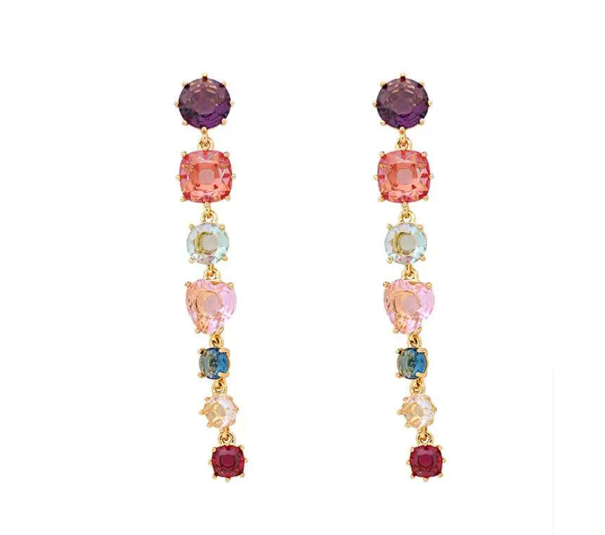 CSxjd Роскошные элегантные ювелирные изделия multicolorglass Кристалл семь драгоценных камней длинные серьги