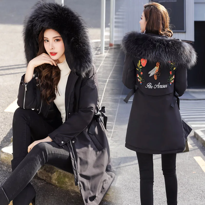 

Down Jacket Cotton-padded Clothes Embroidered Cotton-padded Clothes Women's Mid-length 2019 New Style Korean-style Winter Large