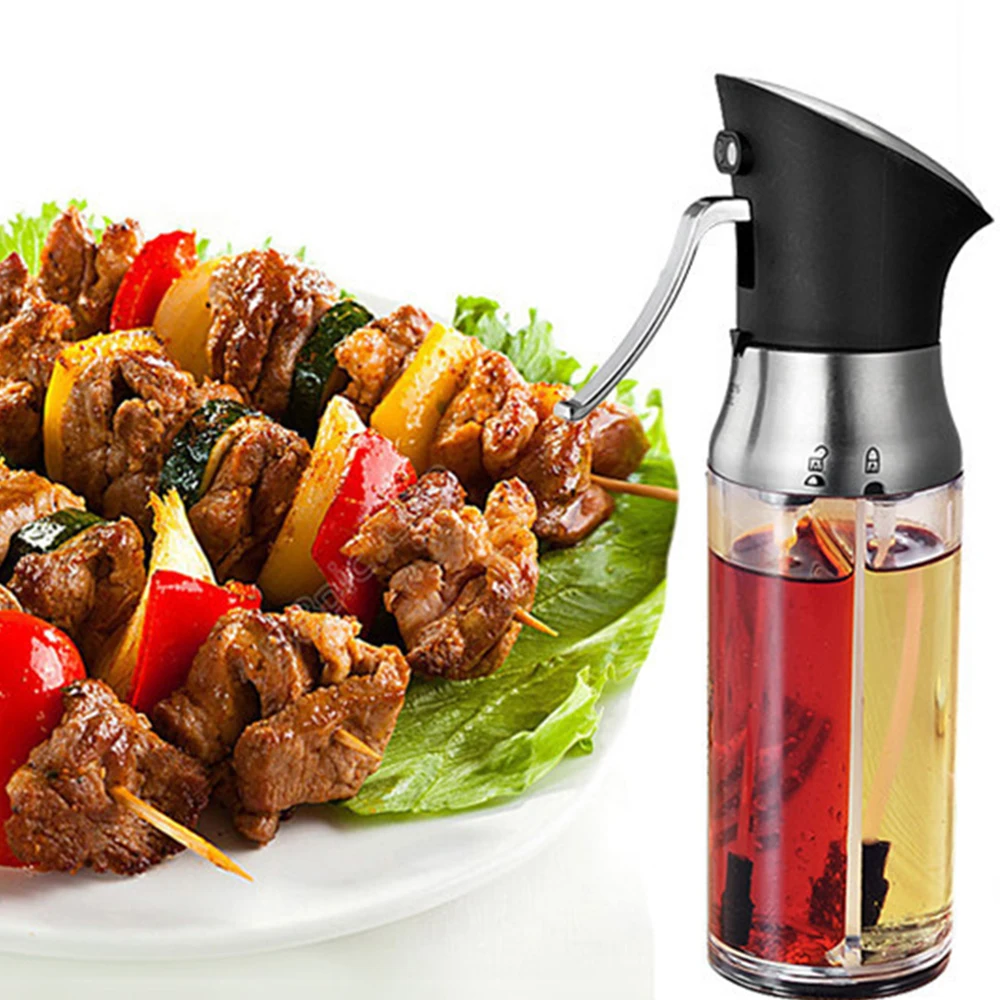 2in1 Stainless Steel Oil Sprayer Gravy Boats Spray Pot Vinegar Bottles Sauce Kitchen Cooking