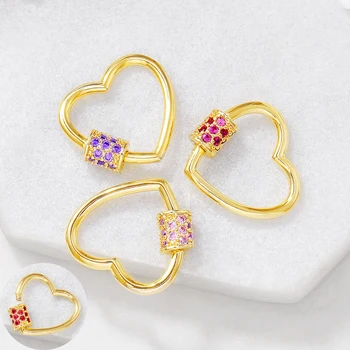 

1Piece 21x19MM 24K Gold Color Plated Brass with Zircon Heart Connector Clasp Charms High Quality Diy Jewelry Accessories