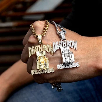 

Hip Hop Style Zircon Inlaid Bling Iced Out Death Row Pendants Necklaces for Men Rock Punk Jewelry