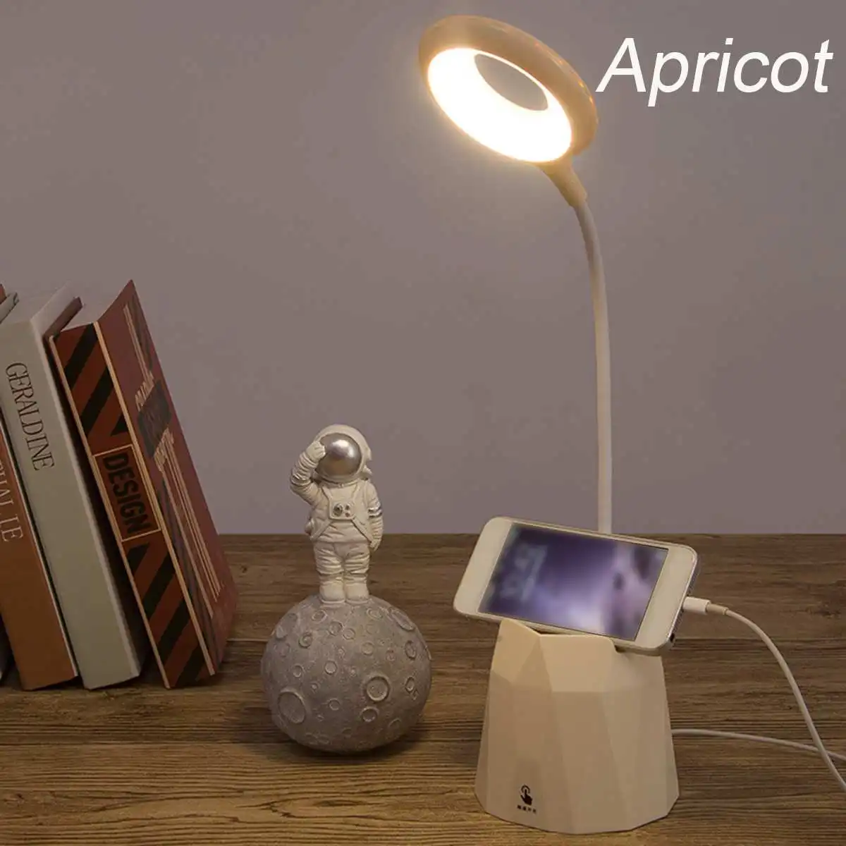 apricot 4000 мАч USB перезаряжаемая Светодиодная настольная Сенсорная лампа, настольные лампы, гибкий кольцевой светильник для чтения для детей с держателем для телефона и ручки - Цвет корпуса: apricot