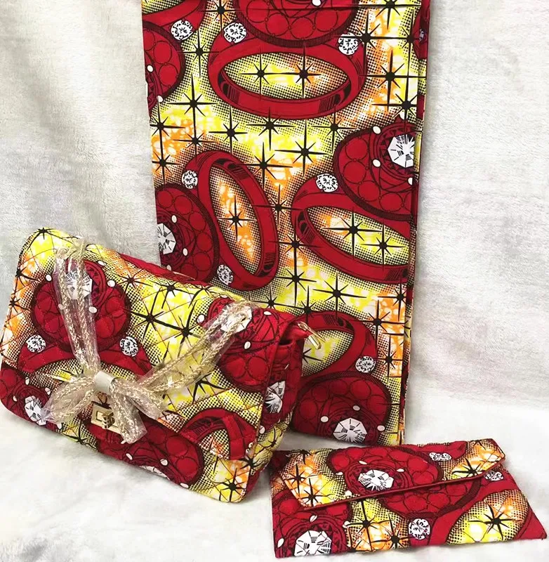 Африканская вощеная ткань принтом африканская ткань с 2 шт Женская сумочка горячая Распродажа Анкара Ткань 6 ярдов Хлопок Ткань для платья TN-A55