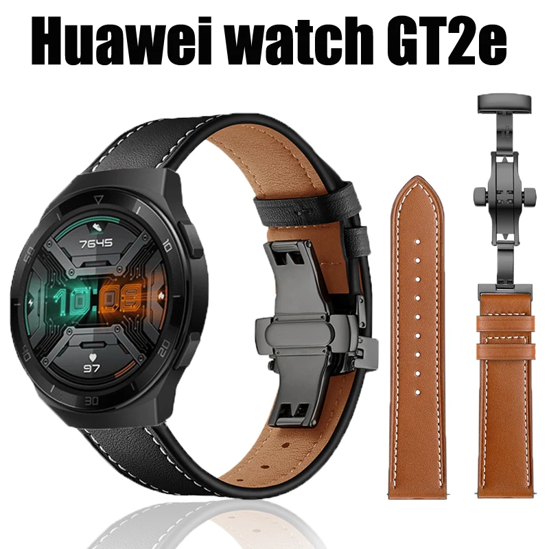 Ремешок кожаный для huawei watch gt 2e браслет смарт часов honor magic2 46 мм с металлической