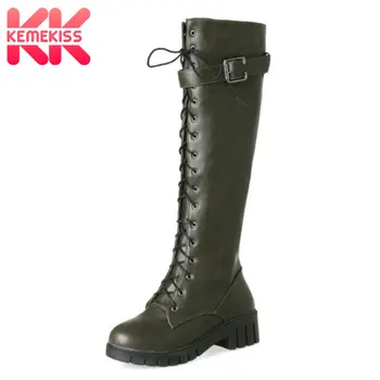 

KemeKiss Women Boots Buckle Platform Warm Winter Woman Shoes Cross Strap Fashion Knee High Botas Women Footwear Size 34-43