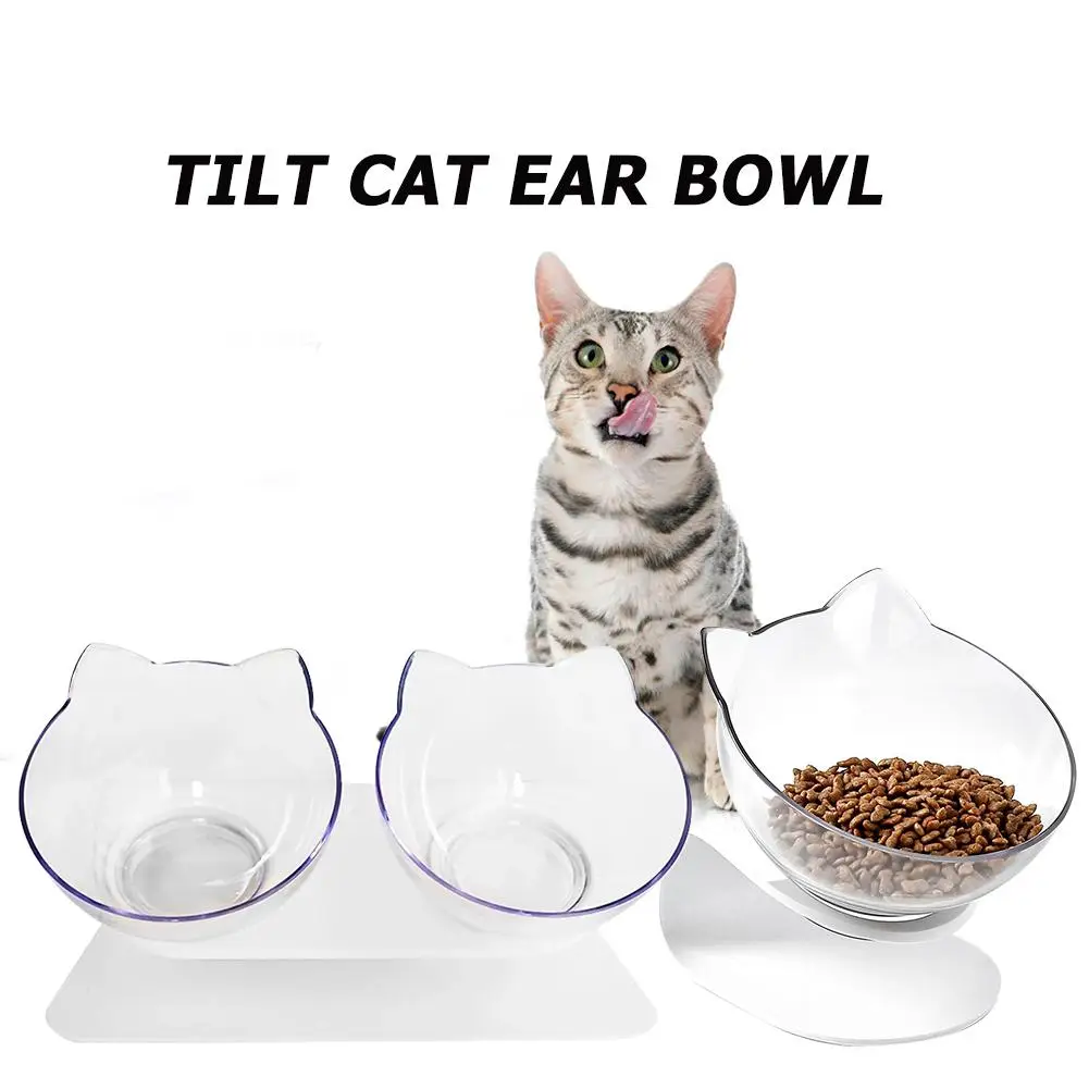 Non-slip Cat Bowls Removable Oblique Pet Bowl with Raised Stand Transparent Cats Dogs Feeders Water Food Holder Supplies | Дом и сад