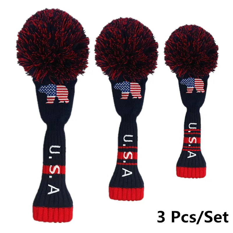 Knitted Driver Golf Head Cover Set Hybrid Fairway Wool Putter Club