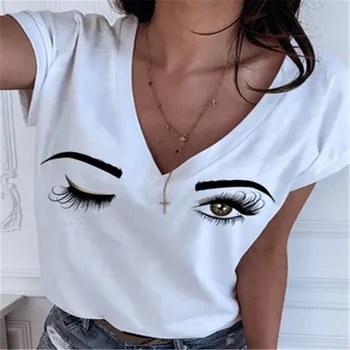 

Women Causal Short Sleeve Eye Lip Print Graphic Tee Shirts Plus Size V Neck Plus Size Tshirts Tops Fashion Cute Funny Shi