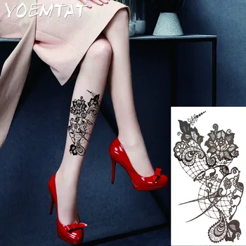 

1PC Sexy Lace Hot Black White Large Flower Henna Temporary Tattoo Black Mehndi Style Waterproof Tattoo Sticker