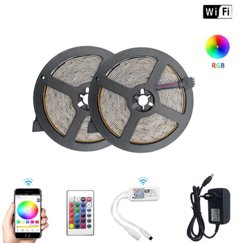 

LED Strip Light 2835 5m 10m 15m DC 12V 60leds/m WiFi Flexible Diode Tape Ribbon Fita Tira RGB LED Strips With Remote + Adapter
