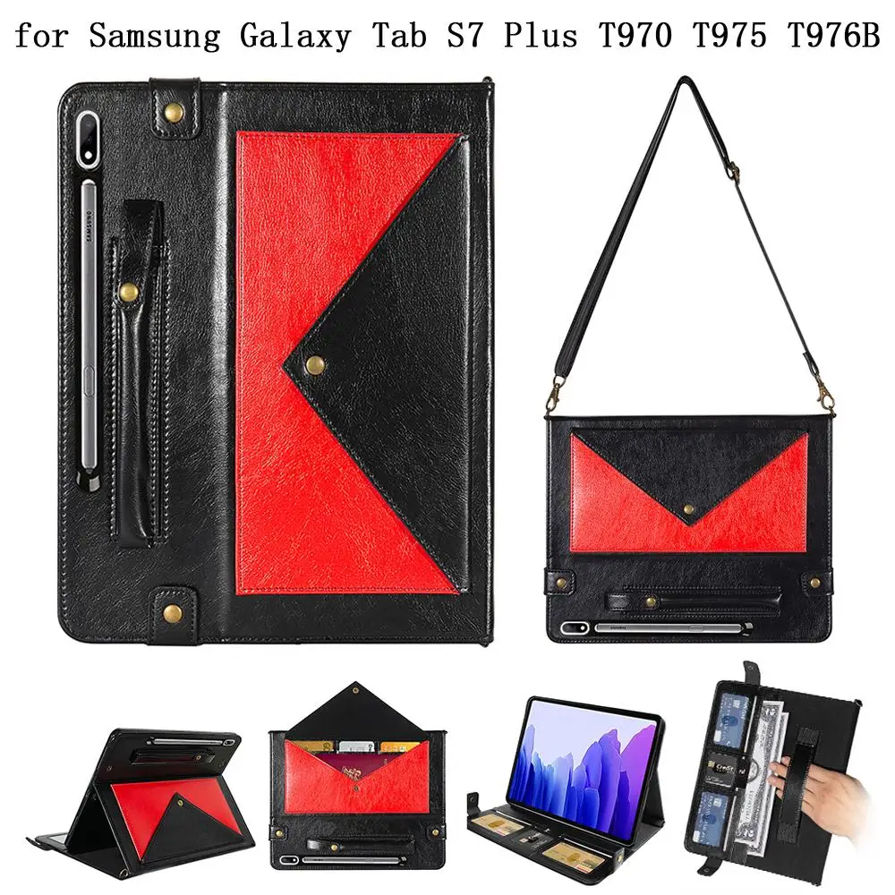 

Mixed color PU Leather Tablet Case for Samsung Galaxy Tab S7 Plus s7plus T975 T970 T976B Cover Shockproof TPU Wallet Stand Shell