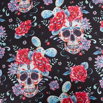 

140cm Wide Skull Flower Printed Textile Polyester Fabric Patchwork Sewing Material DIY Handmade for Garment Dress Bags Making