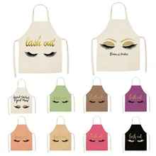 עין ריסים מודפס מטבח סינר ילדים גברים נשים שף בישול סינרי כותנה פשתן מותניים PVC סינר ניקוי WQ-0002(China)