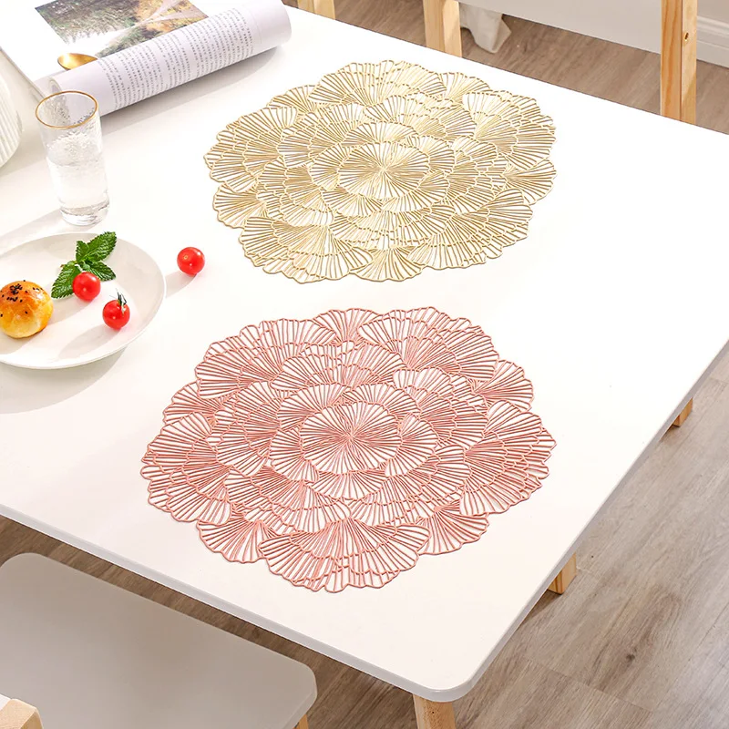 Flower Placemat PVC Hollow Table Mat, Heat insulating Non slip Coffee Cup Mat, Steak Plate Mat
