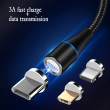 3 в 1 3а Магнитный кабель для быстрой зарядки и передачи данных с нейлоновой оплеткой для зарядного устройства типа C Micro USB и iOS Android iPhone