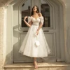 Bling Glittter Boho Wedding Dresses  For Women 2022 Sweetheaart  Tulle Point Net Tulle  Beach Short  Bridal Gown Cheap Civil 1