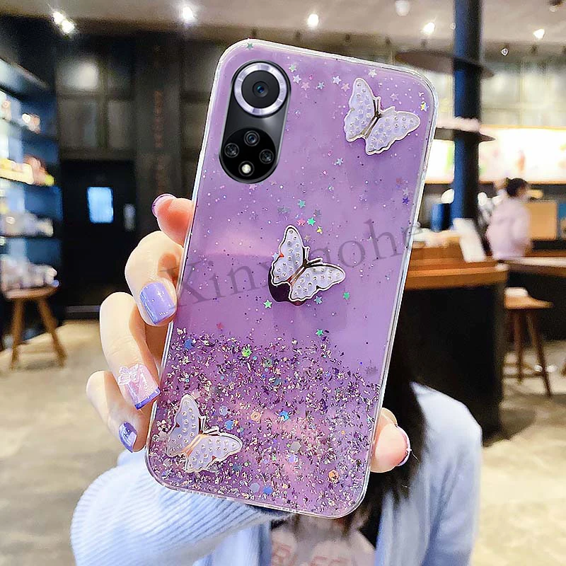 Phone case Huawei Nova 9 9Pro butterfly Soft Transparent Bling Glitter Nova9 Pro cover | Мобильные телефоны и аксессуары