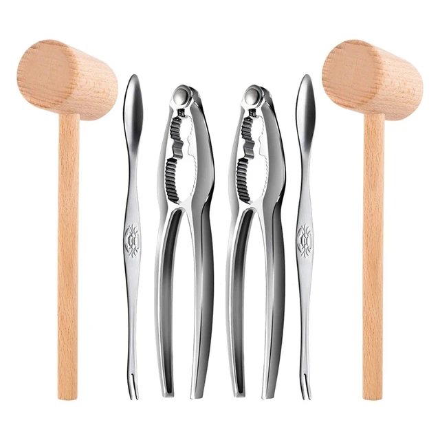 6Pcs Seafood Tools Set Including 2 Forks 2 Lobster Crackers Nut Cracker ,Crab Crackersand 2 Lobster Crab Mallets 1