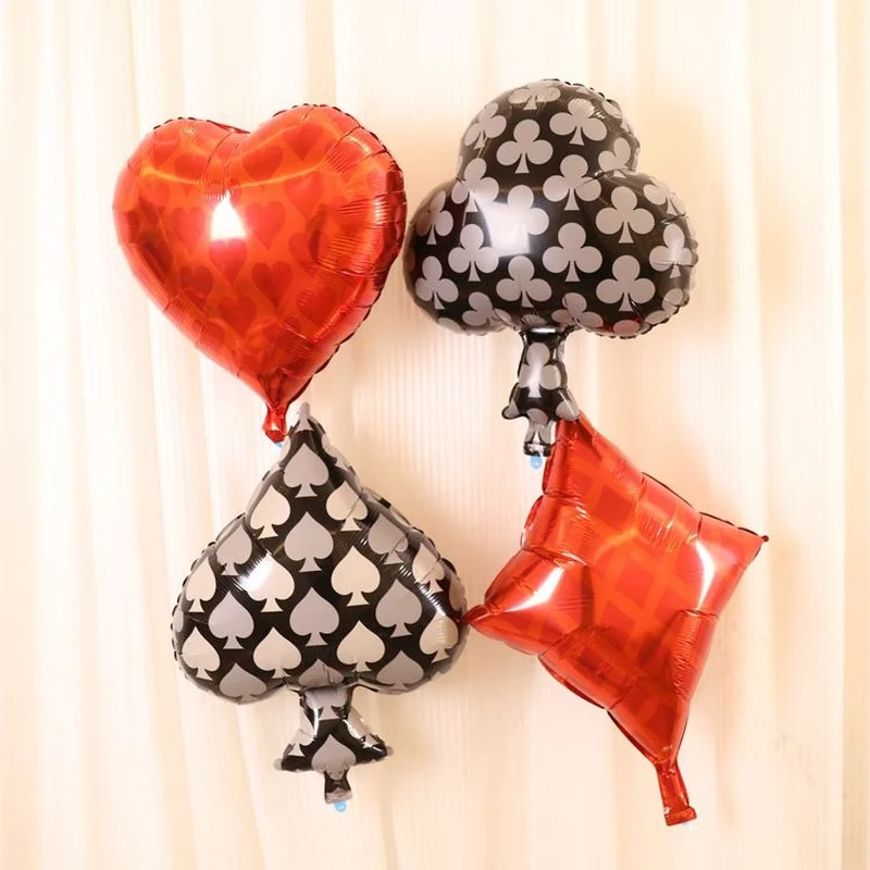 

4pcs/lot Clubs Diamonds Hearts Spades Foil Balloon Casino Cards Dice Poker Party Decor Playing Cards Poker Baby Shower Supplies