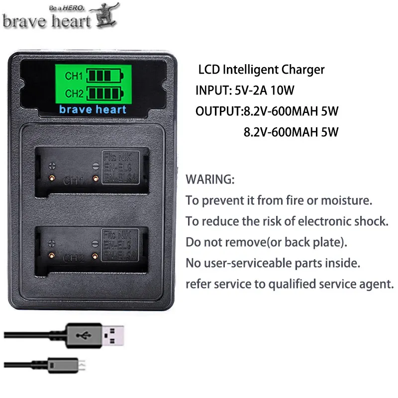 EN-EL9 EN EL9 EN-EL9a EN EL9a EL9a камера Литий-ионный аккумулятор+ двойной USB ЖК-зарядное устройство для Nikon EN-EL9a D40 D60 D40X D5000 D3000