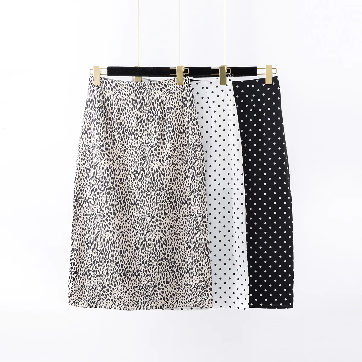 

2020 Spring And Summer New Style Europe And America WOMEN'S Dress Retro Leopord Pattern Printed Slit-Medium-length Dress Polka D