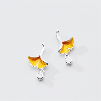 

Sole Memory Colored Drip Glaze Crystal Ginkgo Leaves 925 Sterling Silver Fashion Female Stud Earrings SEA742