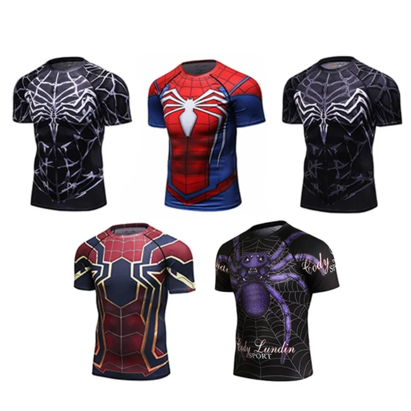 

MMA Sport Shirt Men Short Sleeve Running Shirt Sportswear Superhero Compression Shirts Bodybuilding Fitness Gym Dry Fit T-shirt