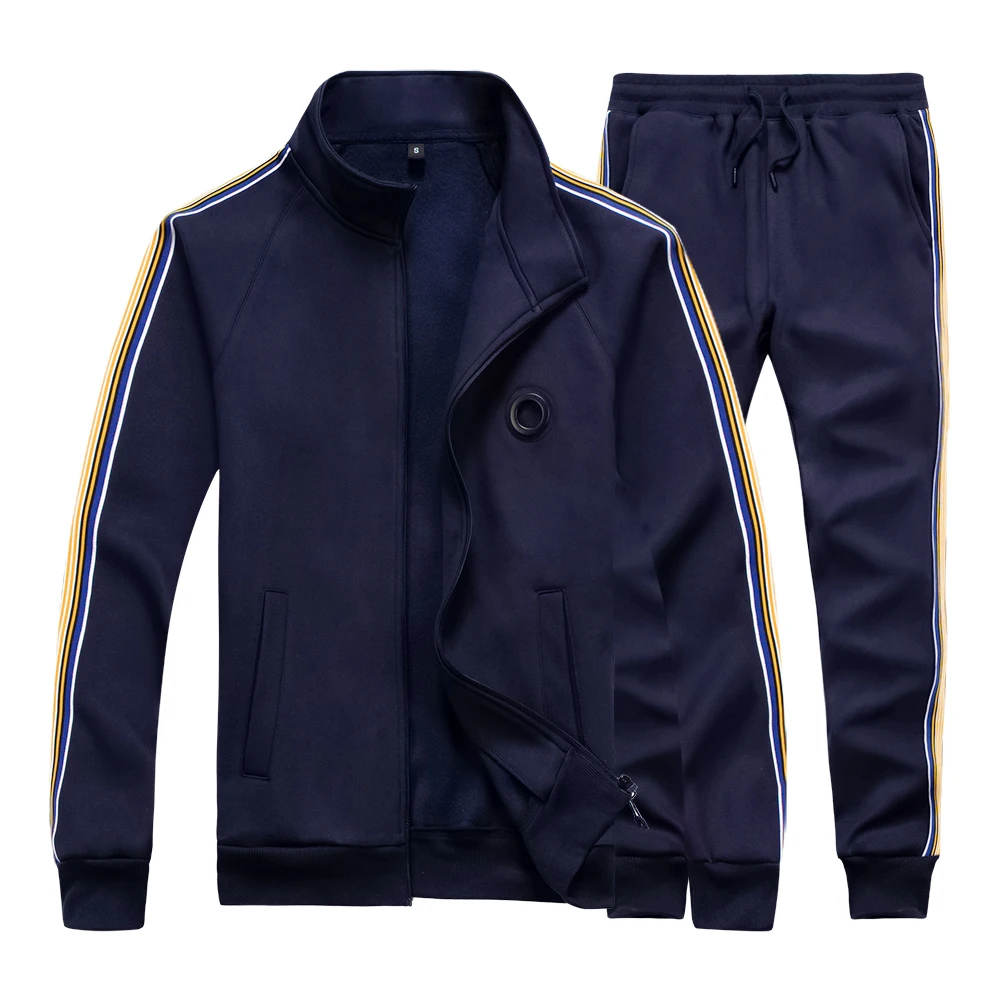 Повседневный мужской спортивный костюм, весенний комплект из двух предметов, хлопковая флисовая Толстая Толстовка, куртка+ штаны, спортивный костюм, мужской тренировочный костюм, Mannen - Цвет: TZ50 Dark Blue