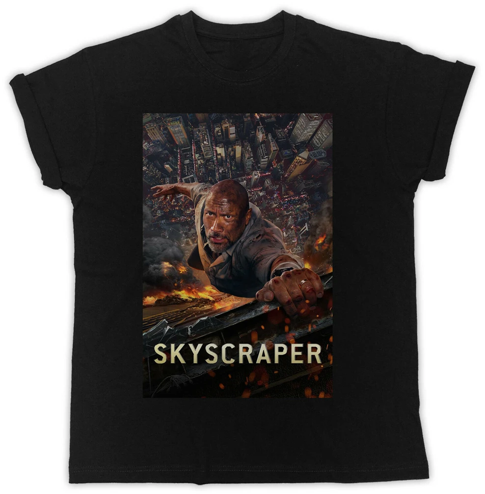 Cool Skyscraper Movie Poster Tshirt Unisex Black Mens T Shirt Summer Tee |