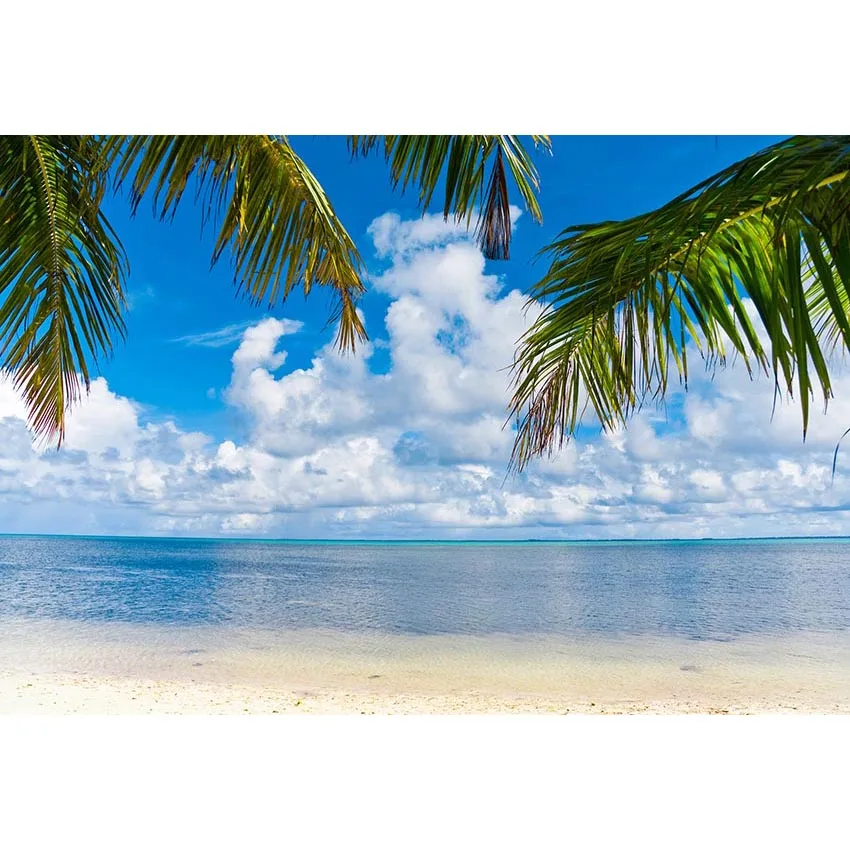 7 X5Ft Hawaii Golden Sea Beach Blue Sea Sky Palm Tree Travel Custom Photo Studio Sfondo Sfondo Vinyl Banner 220Cm X 150Cm