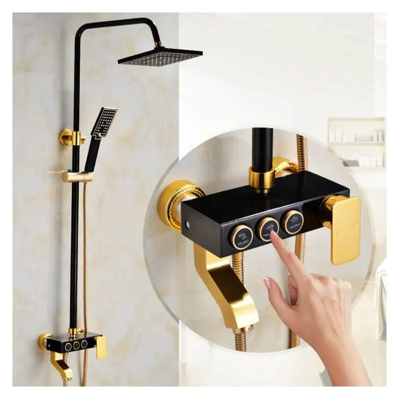 Black and Gold Роскошный душ для ванной кран Набор 3 функции переключатель настенный дождевой кран для ванной комплект ручной душевой насадки держатель шланга - Цвет: Black and Gold