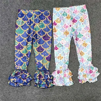 

Toddler Girls Ruffle Pants Mermaid Milk Silk Kids Girls Bell Bottoms Boutique Triple Ruffle Leggings for Girls Children Clothes