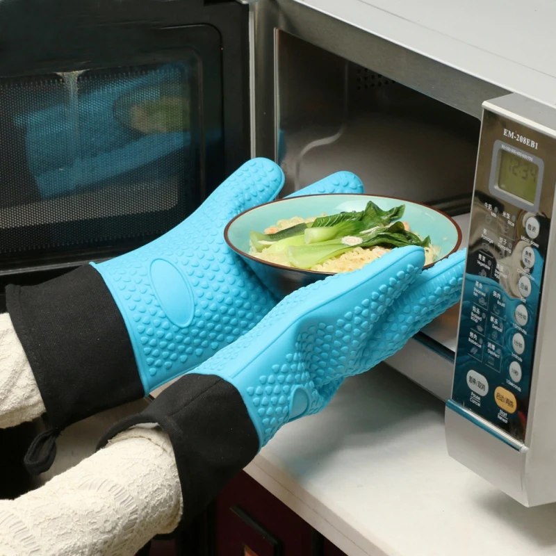 1Pcs Silicone Microwave Oven Glove Kitchen Tool Mitten Terylene Insulated Heatproof Resistant Non-slip Thickening Baking Gloves