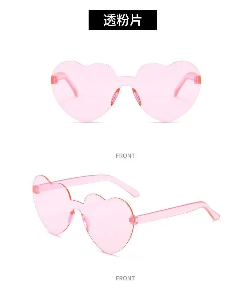 round sunglasses Peach Heart Sunglasses Love Sunglasses Jelly Color Frameless Heart-shaped One-piece Glasses Dazzling Color Glasses ladies sunglasses