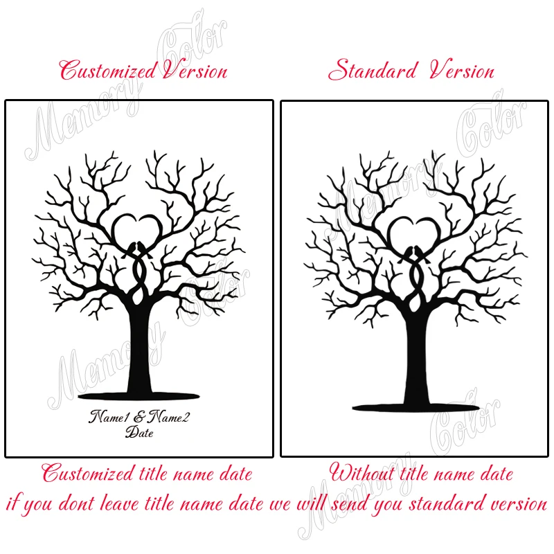 Bride and Groom's Name Wedding Date Fingerprint Wedding Fingerprint Tree Souvenirs For Decoration Fingerprint Painting