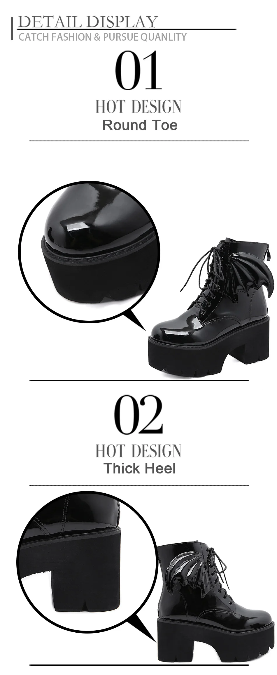 Gdgydh New Fashion Angel Wing Ankle Boots High Heels Patent Leather Womens Platform Boots Punk Gothic Sexy Model Shoes Prefect