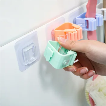 

Hole-Free Broom Hanger Mop Rack Bathroom Sticky Hook Card Slot Clip Cleaning Shower Clasp Rings Plastic Adhesive Holder