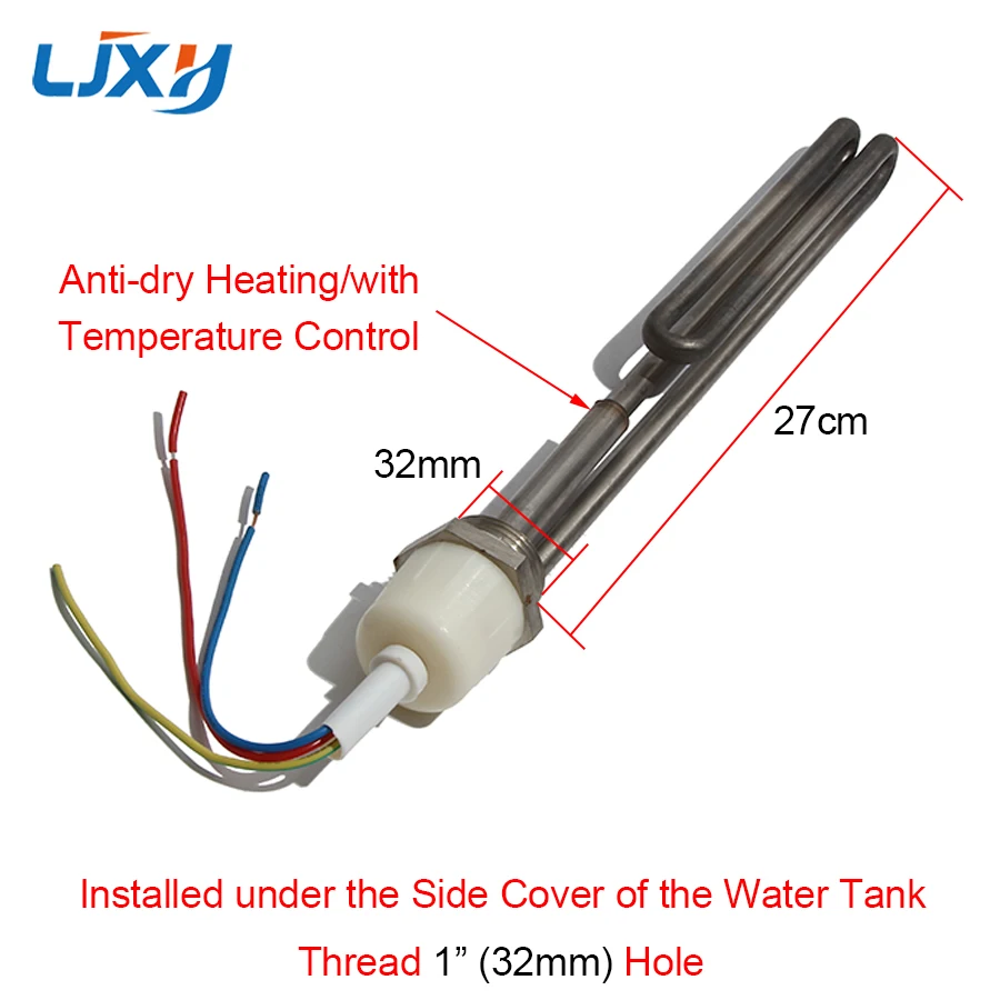 LJXH Electric Heating Tube 32mm Side Inserted Auxiliary Heater for Solar Water Heater Anti-dry Heating with Temperature Control 2