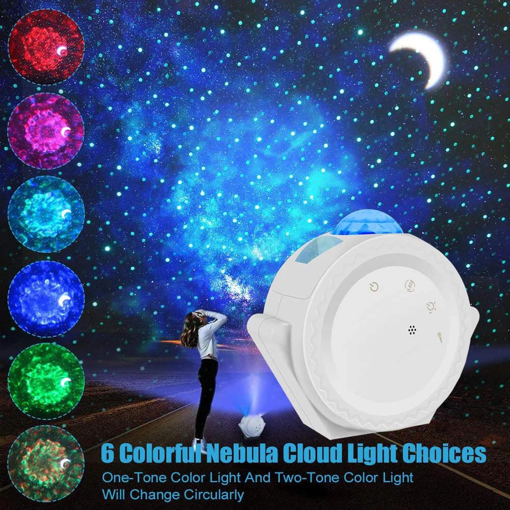 

3 in 1 Starry Sky Projector LED Nebula Cloud Night Light 6 Colors Ocean Waving Effect Light Voice Control Led Star and Moon Lamp