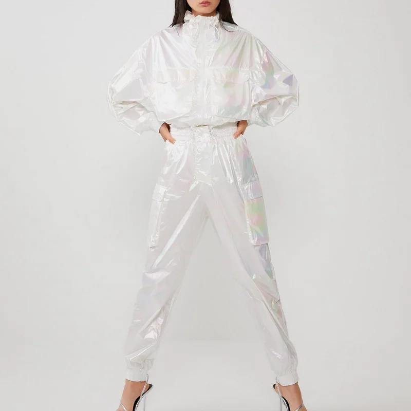 

Women Waterproof Sets Autumn 2019 New Fashion Colorful Jackets and Pants Personality Lady Fall Outwear Bottom Clothing