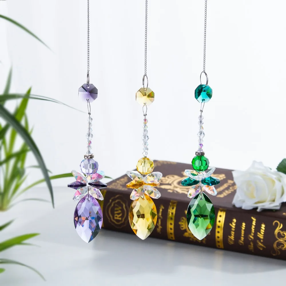 3D Metal Bee Fengshui Rainbow Maker Glass Chakra/ Window Hanging Crystal Garden Suncatcher with Ball Pendant Pack of 2
