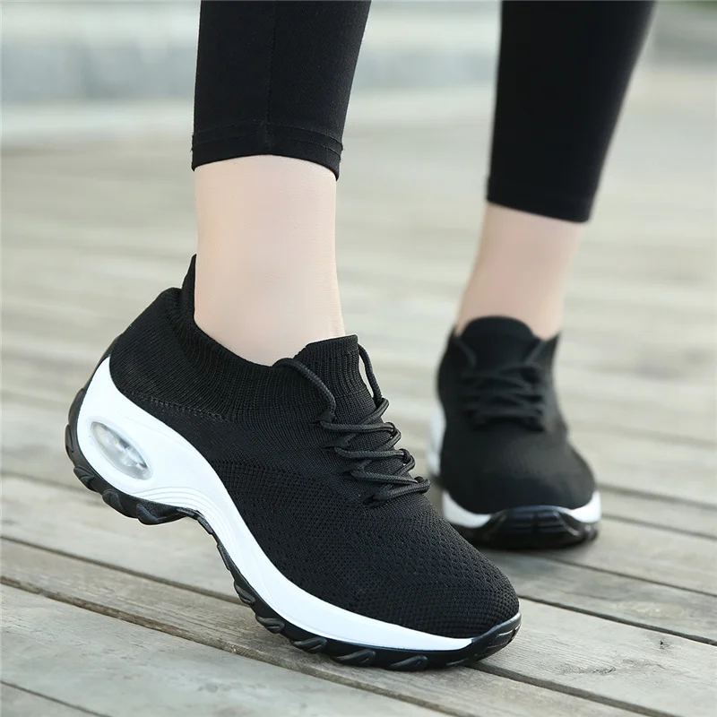 Walking Shoes Women Fashion Sock Shoes Thick Bottom Air Cushion Slip on Breathable Comfortable Casual Shoes