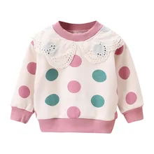 Свитера для маленьких девочек; весенне-осенняя одежда; топы для детей; пуловер в горошек с оборками; топы; футболка; повседневная одежда