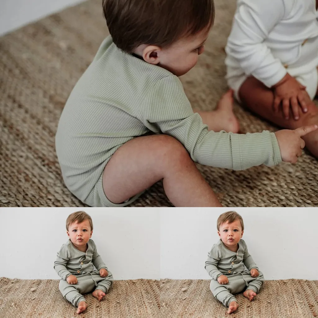 Комплект однотонной хлопковой одежды для малышей; костюмы для новорожденных; комбинезон с длинными рукавами и штаны; комплект из 2 предметов; весенняя одежда для малышей; комплект одежды для младенцев