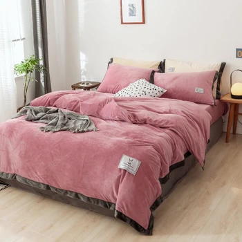 

New Solid Color Comfortable Crystal Velvet Duvet Cover Sets Sheet Pillowcase Super Soft Skin-friendly Bedding Set Bedroom Decor