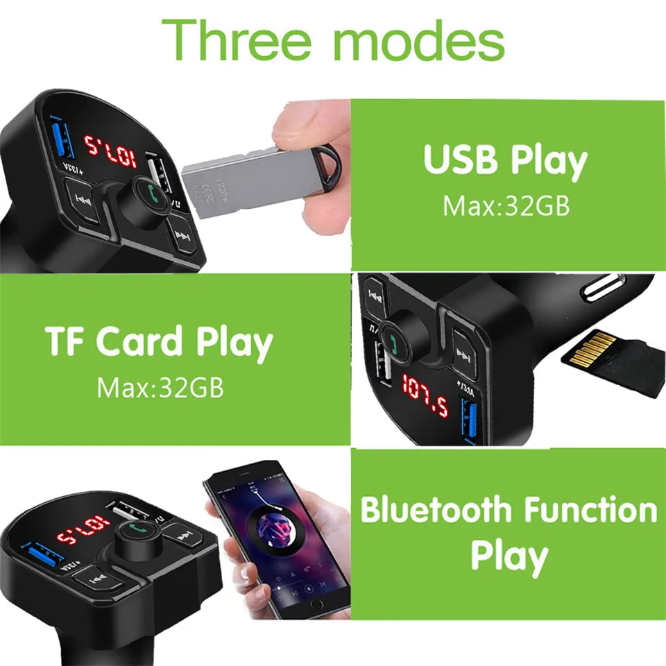 Автомобильный комплект со светодиодным FM трансмиттером 4 1 А bluetooth автомобильное