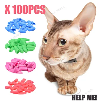

100 Pcs Nail For Cat Grooming Nail Cover Paws Anti-Scratch Kitten Claw Caps Dog Soft Silicone Protect Paws With 5 Adhesive Glue