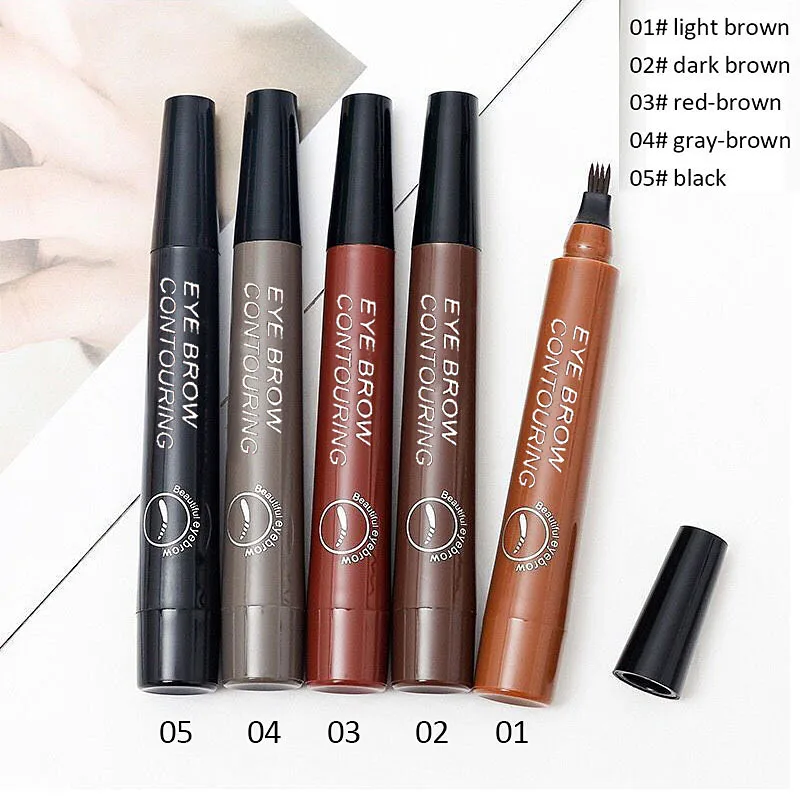 2020 Fashion 5 Colors 3D Microblading Eyebrow Tattoo Pen 4 Fork Fine Sketch Liquid Eyebrow Pencil Waterproof Eyebrow Tint Makeup