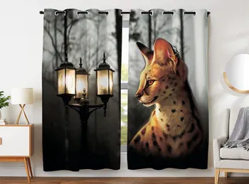 

HommomH blackout curtains (2 panels) top grommet bedroom type high quality fabric curtain lighthouse & tabby cat