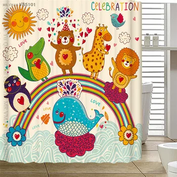 

LeRadore 2018 New Thickened Cartoon Print Shower Curtains Polyester Waterproof Bathroom Curtain for Children with 12 Hooks